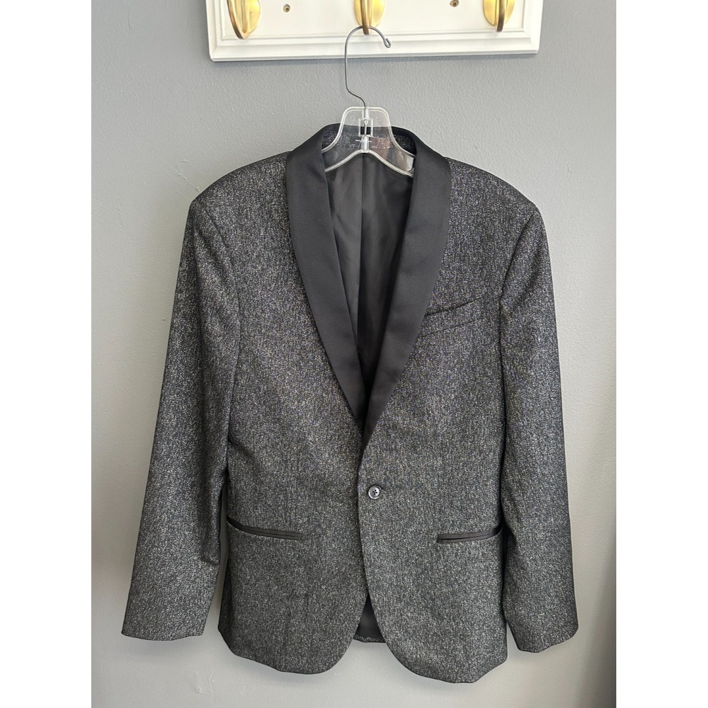 J. Ferrar Tuxedo Jacket Mens Sz 38 Black Silver Slim Fit Metallic Evening Blazer
